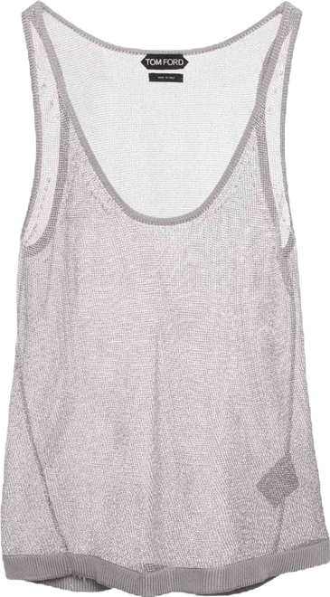 Women's Silver Metallic Knit Sheer Tank Top