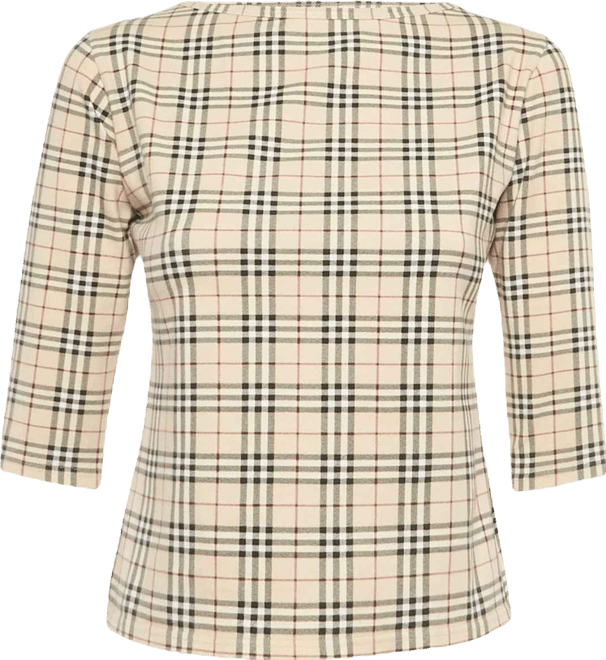 Women's Beige Checks Jersey Long Sleeve Top