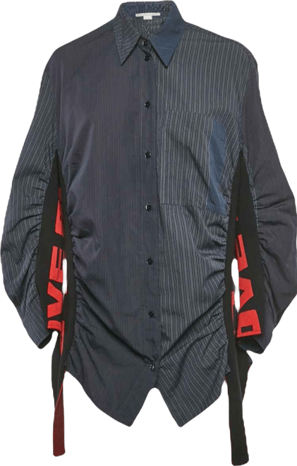 Women's Navy Blue Pinstripe Cotton Ruche Shirt