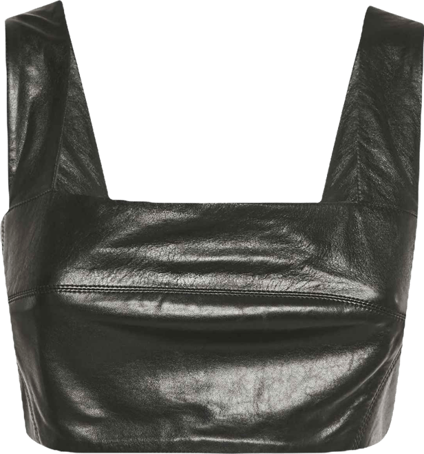 Women's Black Leather Crop Top