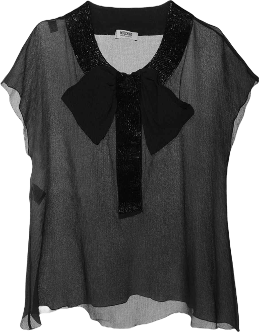 Women's Cheap And Chic Black Silk Bow Top