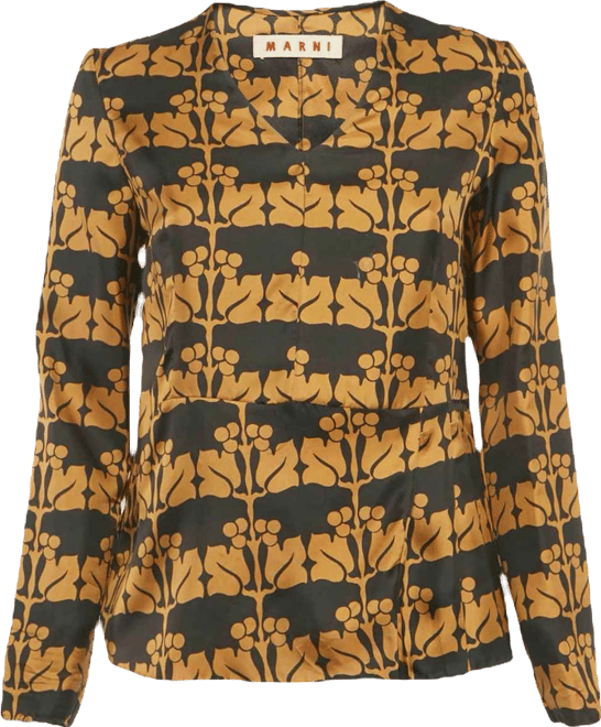 Women's Brown Printed Silk Top