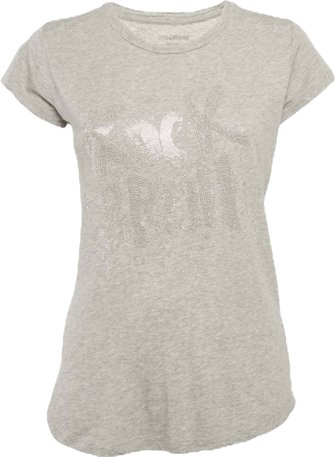 Women's Grey Jersey Skinny Rnr Strass Top