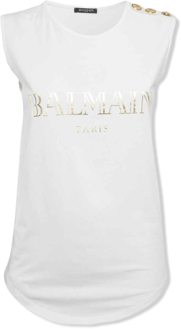 Women's White Logo Print Jersey Sleeveless T-Shirt