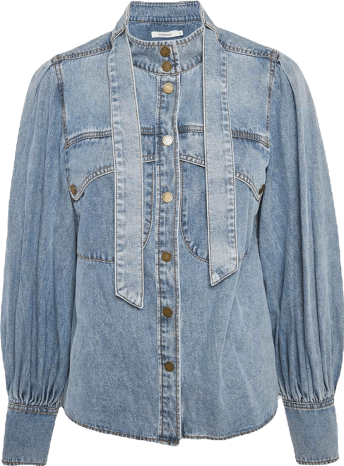 Women's Blue Denim Neck Tie-Up Blouse