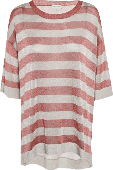 Women's Red/grey Striped Lurex Knit Oversized T-Shirt