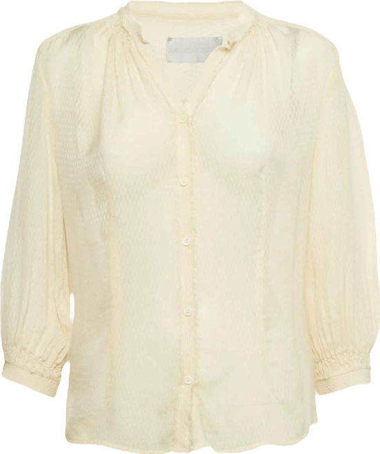 Women's Deluxe Cream Patterned Silk Tack Dob Blouse