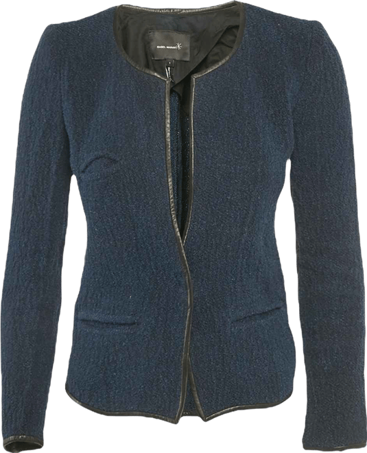 Women's Blue Leather Trim Tweed Jacket