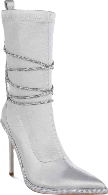 Womens Dacia Rhinestones Strap Satin Calf Boots