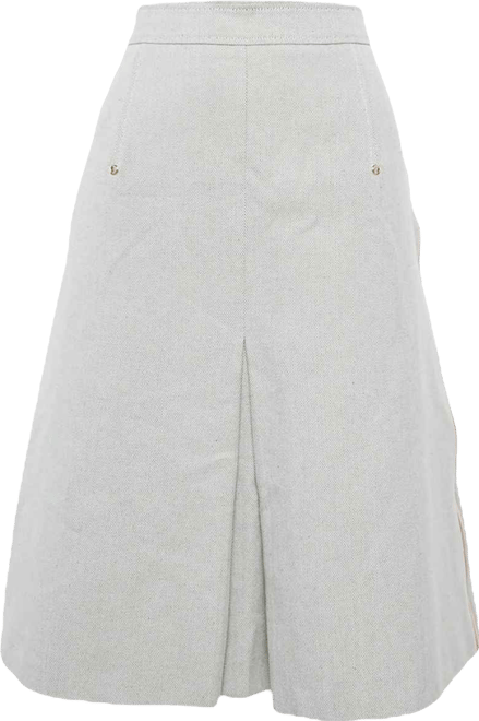 Women's Beige Canvas Leather Trim Short Skirt