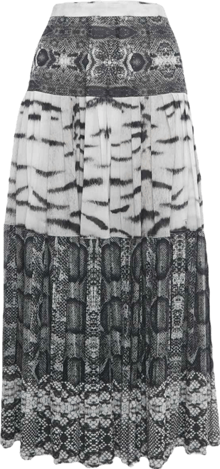 Women's Grey Printed Silk Maxi Skirt