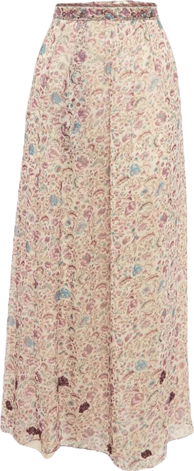 Women's Purple Floral Printed Chiffon Embellished Detail Midi Skirt