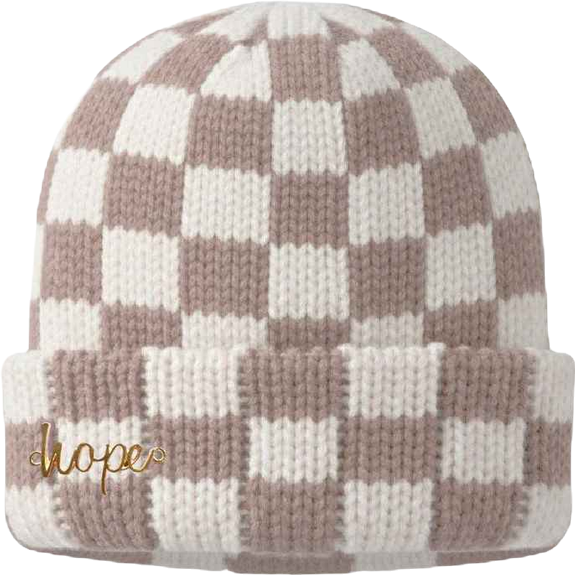 Women's Two-Tone Checkerboard Knit Beanie