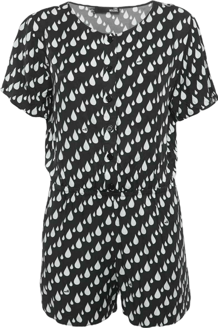 Women's Black Drop Print Short Sleeved Playsuit