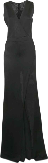 Women's Black Stretch Knit Wrap Effect Jumpsuit