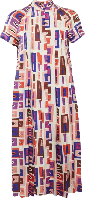 Women's Multicolor Printed Pleated Silk Mini Dress