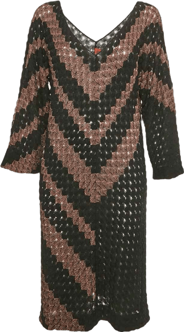 Women's Black & Brown Patterned Knit Midi Dress