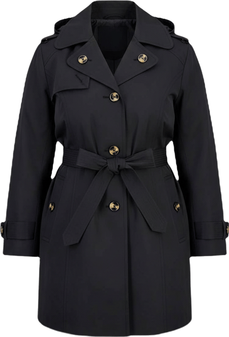 Plus Size Single-Breasted Hooded Belted Trench Coat