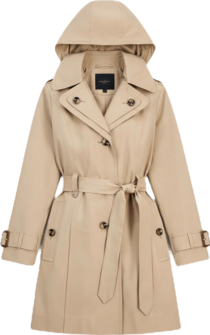 Women's Single-Breasted Hooded Belted Trench Coat
