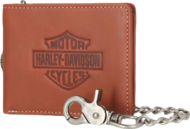 Traditional Bar & Shield Embossed Bifold Wallet with Chain