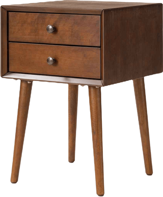 Nightstand with 2-Drawers, Small Side End Table with Storage, Walnut
