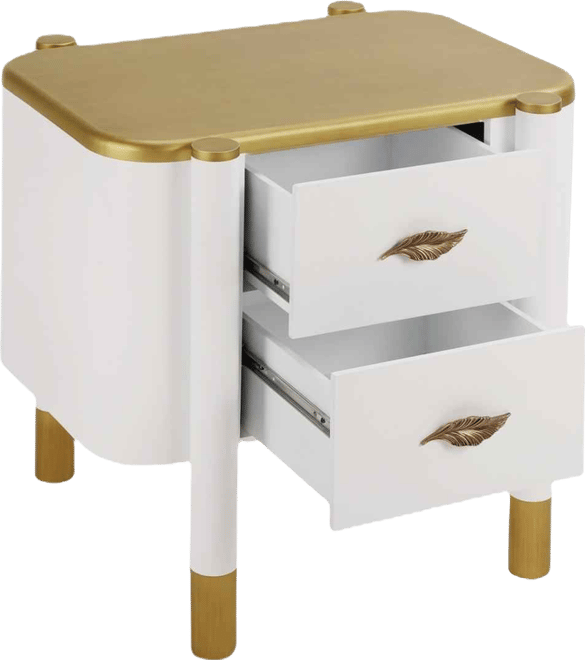Contemporary 2-Drawer Nightstand with Curved Profile & Feather Handles
