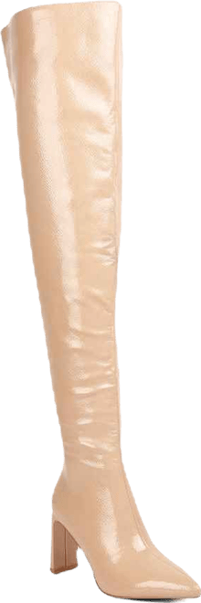 Minkles Patent Pu Long Slim Block Heeled Boots