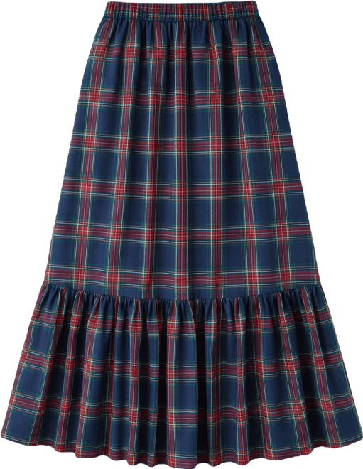 Women's Plaid Ruffled Maxi Skirt.