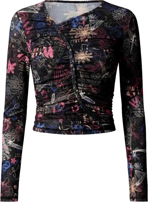 Women's Ruched graffiti T-shirt