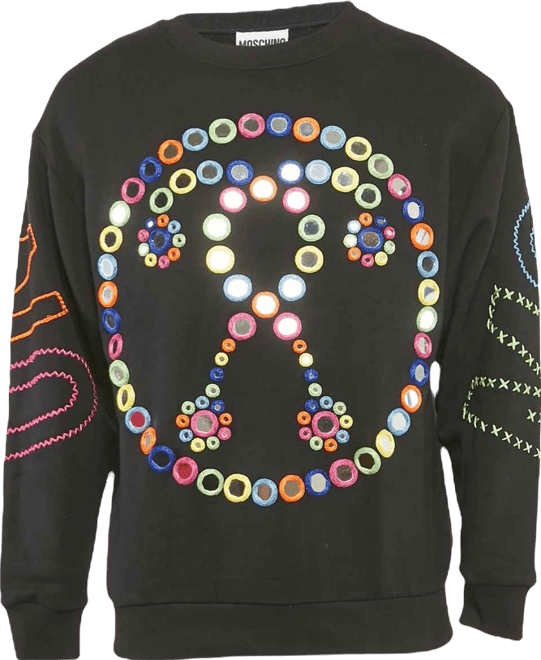 Men's Couture Black Mirror Embroidered Cotton Crew Neck Sweatshirt