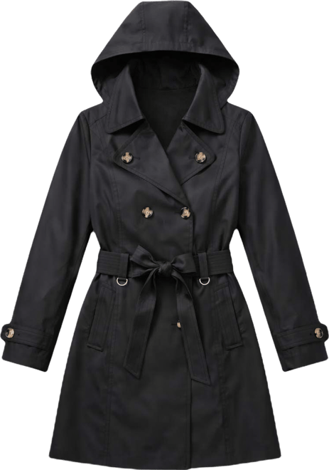 Women's Single-Breasted Hooded Belted Trench Coat