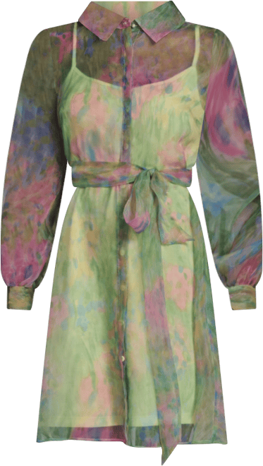 Women's Printed Puff-Sleeve Collared Dress