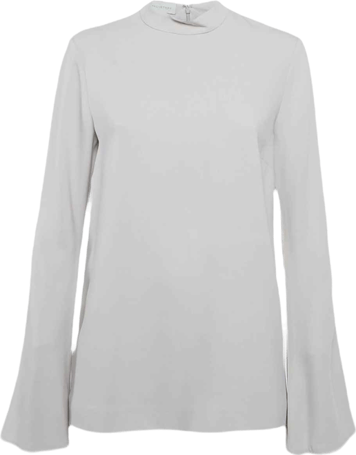 Women's Grey Crepe Flared Sleeve Blouse