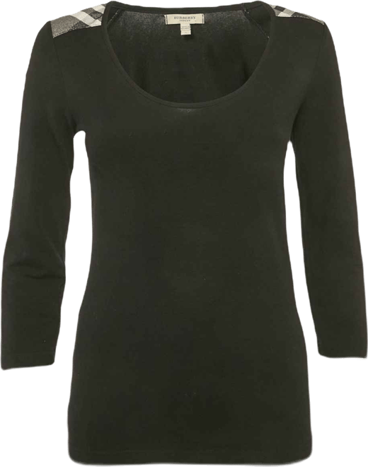 Women's Black Checks Trim Jersey Long Sleeve T-Shirt