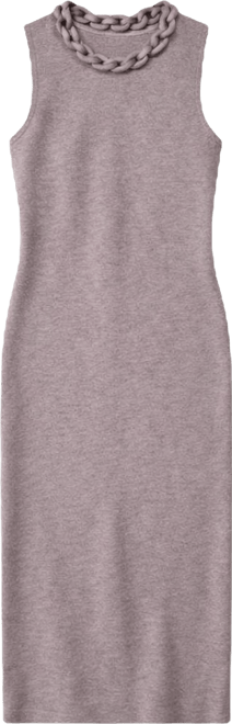 Women's Knitted Chain Detail Sleeveless Midi Dress