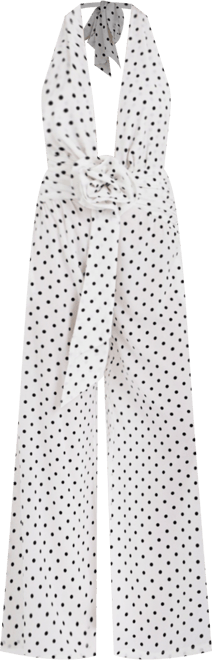 Women's Oriana White Polka Dots Halter Jumpsuit