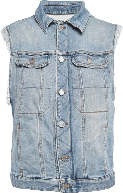 Women's Blue Embroidered Denim Sleeveless Kio Brode Jacket