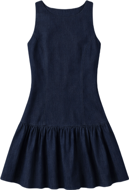 denim drop waist mini dress Take Me Back Strapless Denim Mini Dress Light Denim / L