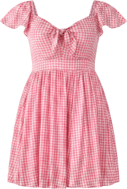 torrid pink gingham dress Women's Chic Flutter Sleeve Dress In Sophie Gingham Pink By Retro At Torrid, Size 14/16, Plus Size