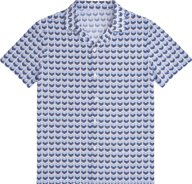 Men's Dobby Short-Sleeve Print Camp Collar Shirt