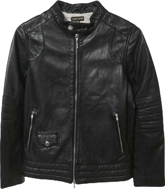 Men's Black Leather Zip Up