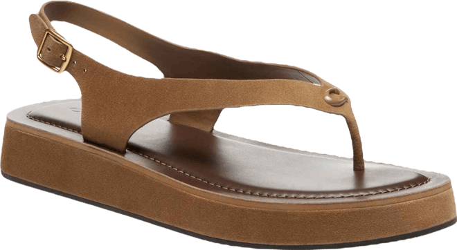 Women's Sculpted C Platform Suede Round Toe Thong Sandals