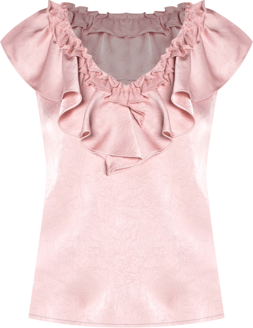 Women's Ruffle Front V-Neck Woven Top