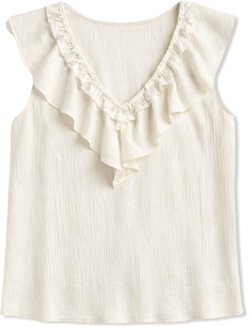 Women's Ruffle Front V-Neck Woven Top
