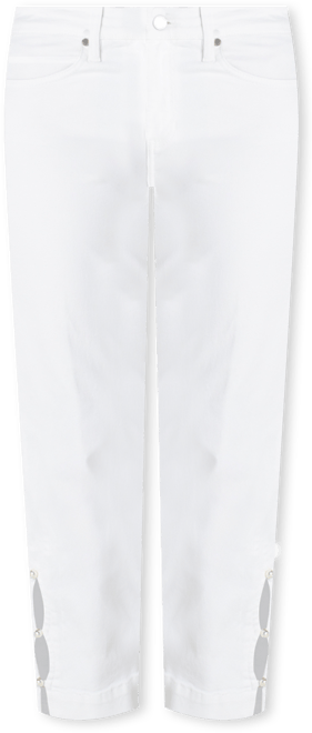 Women's Kennedy Mid Rise Crop Straight Imitation Pearl Trim Jeans