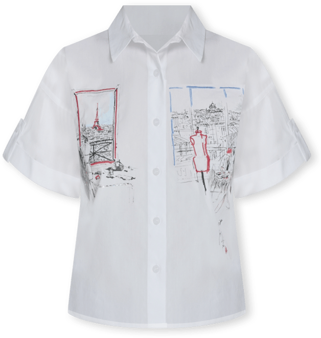 Women's Cropped City Scene Collared Top