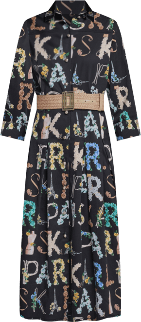 Women's Allover Print Belted Collared Shirt Dress