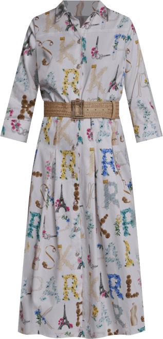 Women's Allover Print Belted Collared Shirt Dress