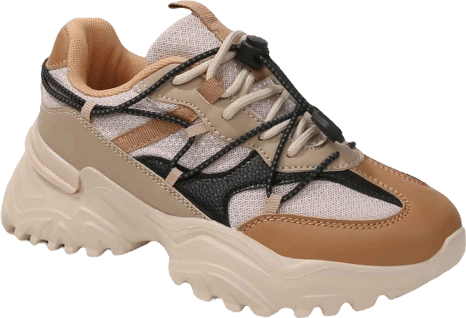 Branch Mixed Material Lace-Up Sneakers