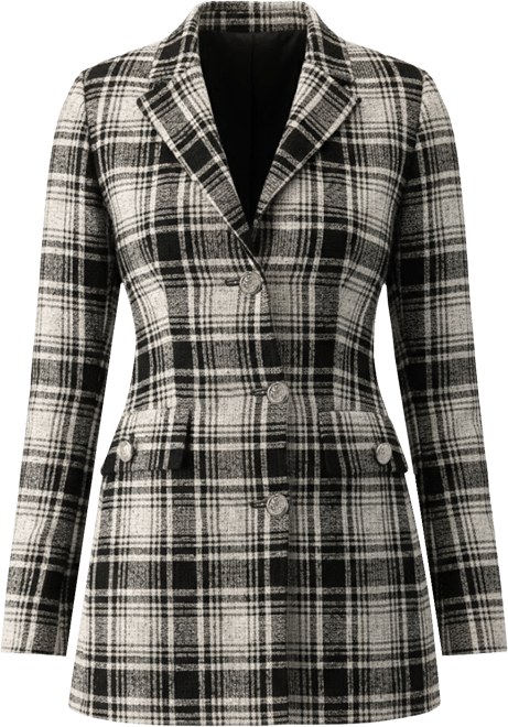 Women's Checkered Three Button Blazer